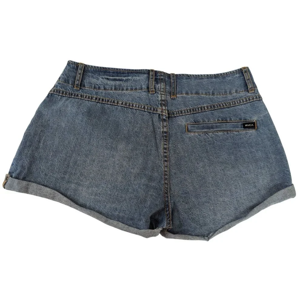 RVCA Valley Jean Shorts‎ Womens 27 Blue Denim Exposed Zipper Festival Beach